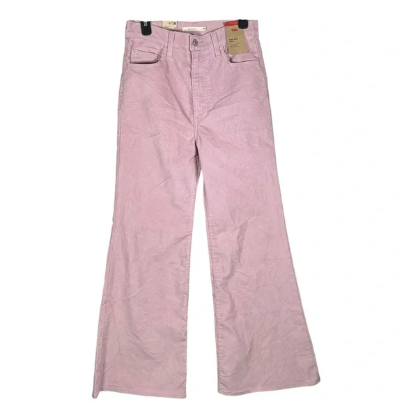 Levi's Ribcage Pink Bellbottom Flare Boot Wide Leg Corduroy Pants 29x32 NWT $80 - Picture 2 of 8